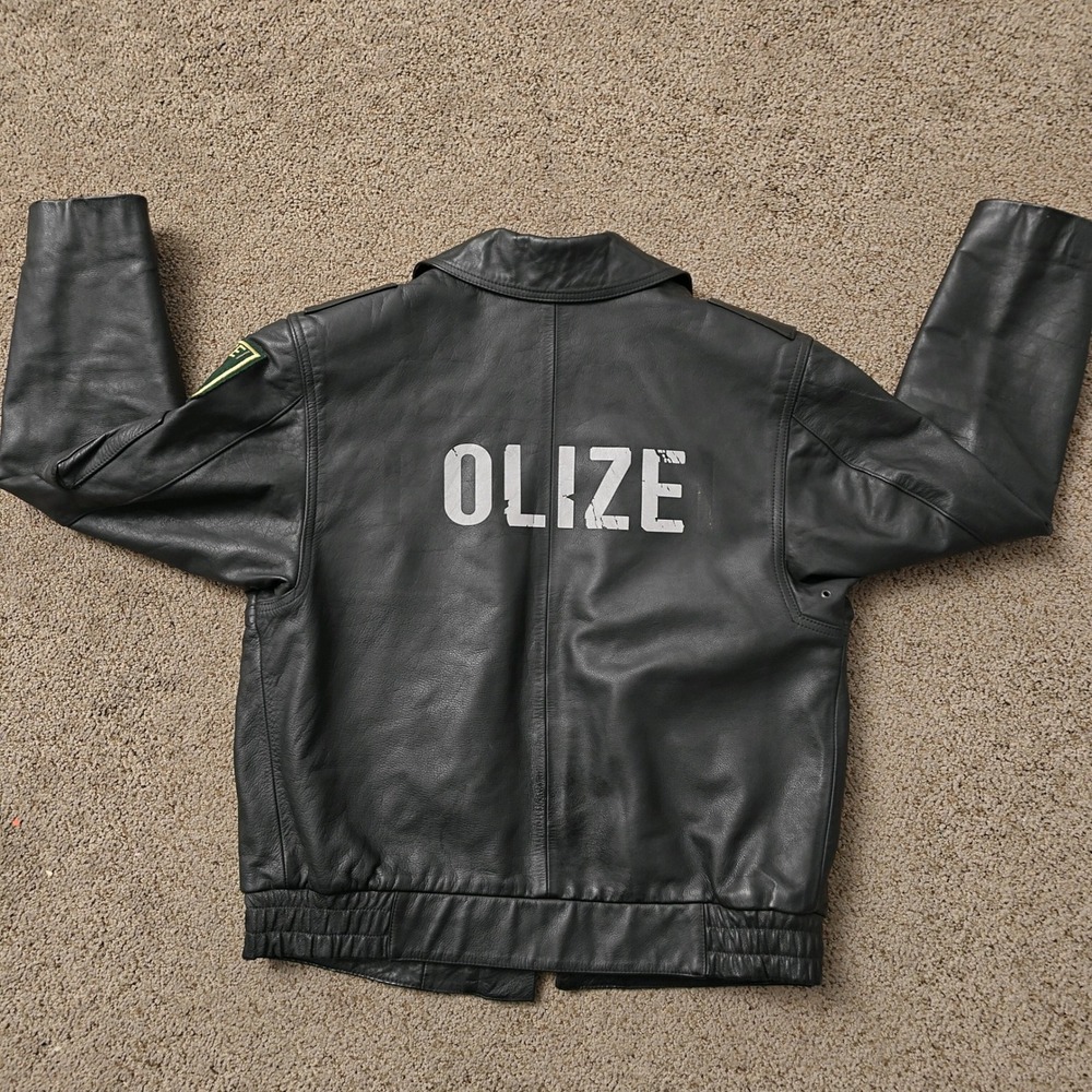 Vintage 80s German Polizei Police Leather Motorcycle Jacket 36 Black - Picture 3 of 13